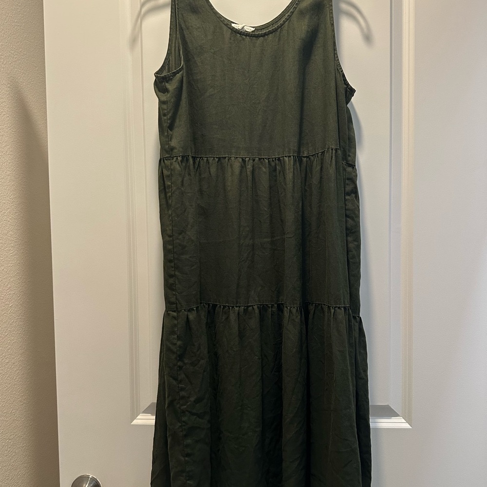 Eileen Fisher Dark Green Linen Midi Dress